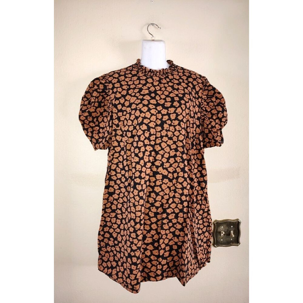 Women's Who What Wear Black & Orange Shift Linen Rayon Short Dress XL